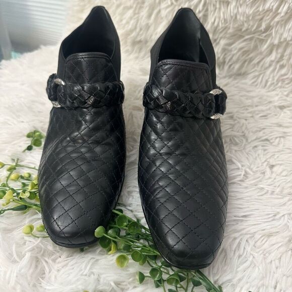 Brighton Roman Ankle Booties 3” Heel Braid Accent Black‎ Leather sz 9.5 M - Picture 3 of 10